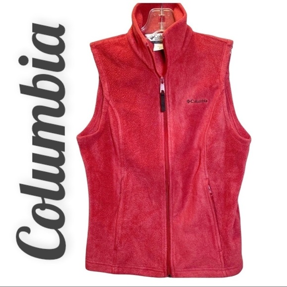 COLUMBIA Full Zip Fleece Mock Neck Vest in Coral, Size XS - Picture 1 of 8